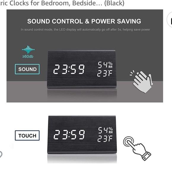 Digital alarm clock black wood green light new - Picture 4 of 7